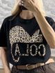 Leopard Cotton T-Shirt-5190/Black