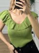 Knitted Ruffle Open Top/Green