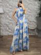 HalterNeck SilverThread Maxi Dress/White