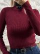 Turtleneck Knitted Top-8359/Burgundy