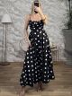 Retro Polka Dot Maxi Dress/Black