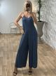 Elastic Ribbed Jumpsuit-Monochrome/Petrol