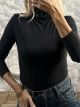 Elastic Cotton Turtleneck Top-7012/Black
