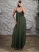 GoldBeaded Straps Wide Jumpsuit/Khaki