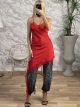 Satin Asymmetrical Lace Dress-0323/Red