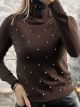 Strass TurtleNeck Top-505/Chocolat