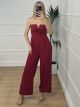 Bow Strapless Jumpsuit/Burgundy
