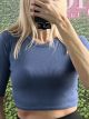 Short Sleeves Rip Crop Top/Blue