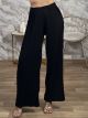 Waffle Wide Elastic Pants-50020/Black