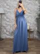 Denim Cotton Shirred Maxi Dress-2590/Dark Blue