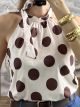 Viscose Polka Dot HalterNeck Bow Top/Beige&Chocolat