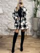 Hood Buttons Print Coat/B&W Pie de Poule