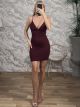 Strech Mini Dress-13916/Burgundy