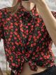 Muslin Cherries Tied Shirt/Black