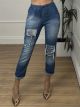 Elastic Sequins Denim Pants