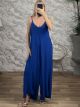 GoldBeaded Straps Wide Jumpsuit/Royal Blue