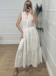 Cotton Kippur Buttons Dress/White
