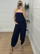 Viscose Strapless Alladin Jumpsuit/Navy Blue