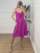Casual Bow Buttons Dress/Magenta