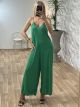 Elastic Ribbed Jumpsuit-Monochrome/Green