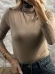 Elastic Cotton Turtleneck Top-7012/Camel