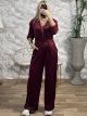 Velvet Zipper Wide Bodysuit/Burgundy