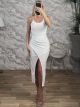 Ripped X-Back Straps Midi Dress-11673/White