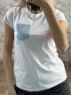 Pocket Strassed Cotton T-Shirt-5256/Ciel Pocket