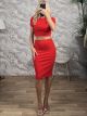 Strassed Rip Top&Skirt Set-40928/Red