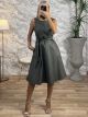 Eco Leather A Midi Dress/Khaki