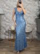 Sequinned Wide Straps Maxi Dress/Ciel