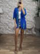 Geometric Pattern Short Kimono/Blue&Green