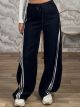 Velour Diagonal Stripe Pants-16016/Navy Blue
