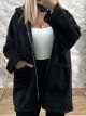 Oversized Hood Zipper Cardigan/Black