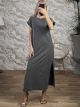 SilverStuds Cotton ShortSleeve Maxi Dress-8315/Grey