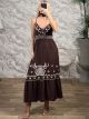Embroidered Viscose&Linen Maxi Dress-80134/Chocolat