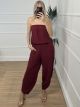 Viscose Strapless Alladin Jumpsuit/Burgundy