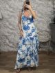 Muslin RuffledStraps Floral Maxi Dress/White