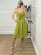 Casual Bow Buttons Dress/Lime