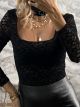 Velvet Lace Bodysuit/Black