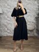 Viscose BowNeck Midi Dress/Black
