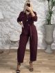 Cord Zipper Jumpsuit/Burgundy