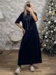 Velvet Oversized Hooded Dress-3283/Dark Blue