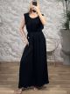 Pleated ShoulderPads Jumpsuit-15732/Black