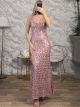 Sequinned Wide Straps Maxi Dress/Pink