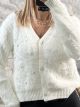 Mohair Pearls & Strass Cardigan/White