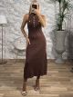 Viscose Knitted Animal Details Dress/Chocolat