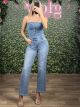 Denim Strapless Jumpsuit/Blue