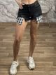 Checkered Pockets Denim Shorts-340/Black