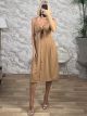 Casual Bow Buttons Dress/Camel2